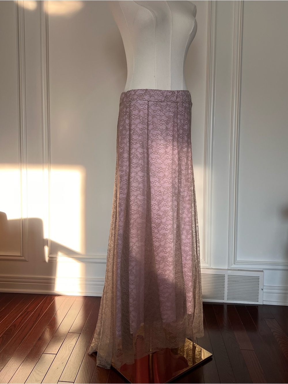 Free People Lilac Lace Maxi Skirt Taupe Overlay Boho Fairy Whimsigoth Festival